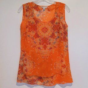 CAbi crew neck orange floral print flowy tank top